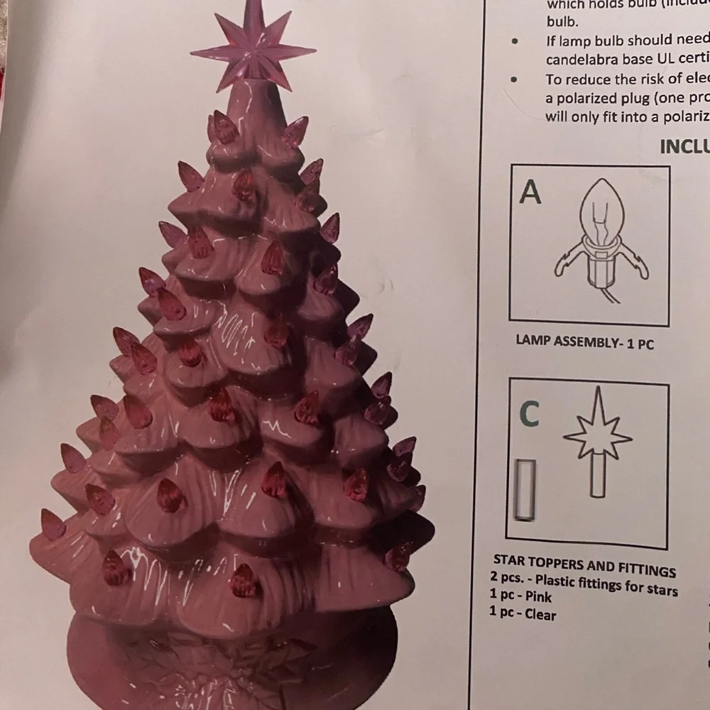 Pink Ceramic Christmas Tree Light Pre-Lit Tree Star Mid Century Vintage Kitschy
